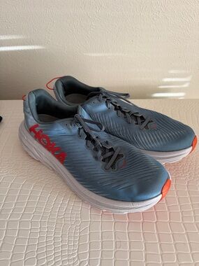 Hoka Sky-Blue Running Sneakers with Coral Logo